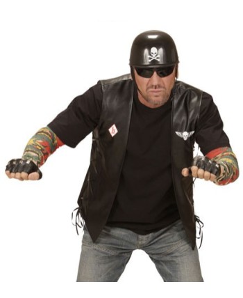 CHALECO MOTERO NEGRO CALAVERA SIMILPIEL