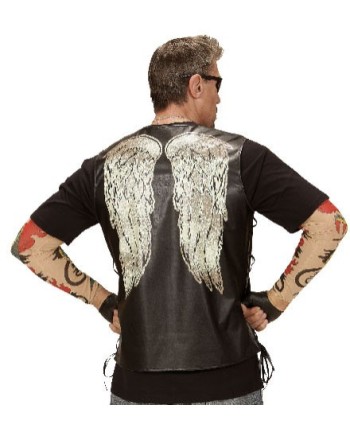 CHALECO MOTERO NEGRO ALAS SIMILPIEL