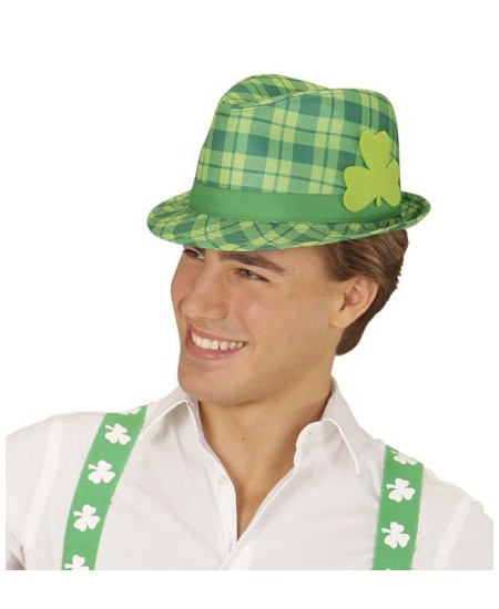 SOMBRERO SAN PATRICIO VERDE CON CUADROS Y TREBOL