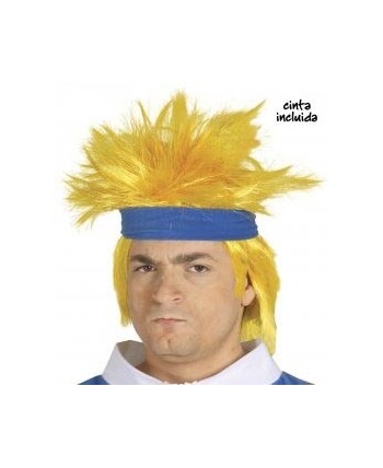 PELUCA MANGA AMARILLA CON CINTA AZUL
