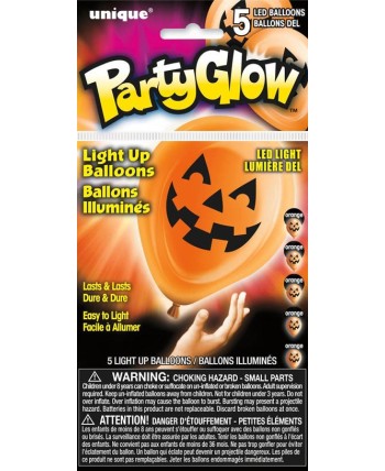 GLOBOS CALABAZA CON LUZ HALLOWEEN 5 UNIDADES