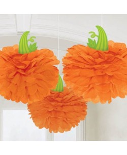 DECORACION COLGANTE POM-POM CALABAZA 3 UNDADES