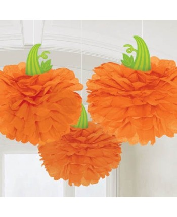 DECORACION COLGANTE POM-POM CALABAZA 3 UNDADES 