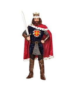 DISFRAZ DE REY MEDIEVAL AZUL CAPA ROJA 