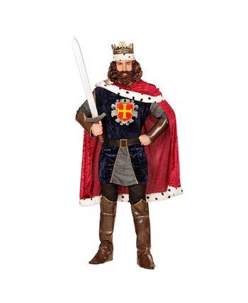 DISFRAZ DE REY MEDIEVAL AZUL CAPA ROJA 