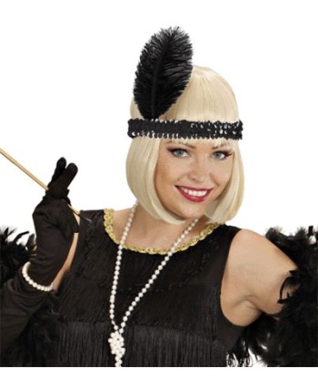 CINTA CHARLESTON NEGRA CON PLUMA NEGRA