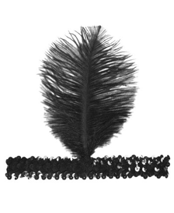 CINTA CHARLESTON NEGRA CON PLUMA NEGRA