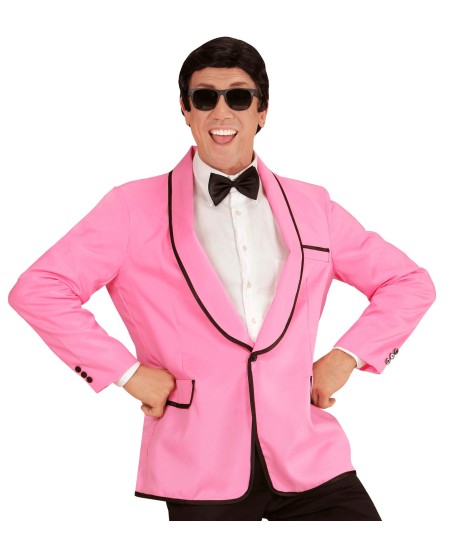 CHAQUETA ROSA CLARO CON RIBETE NEGRO