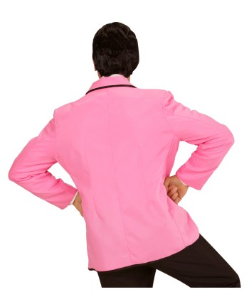 CHAQUETA ROSA CLARO CON RIBETE NEGRO