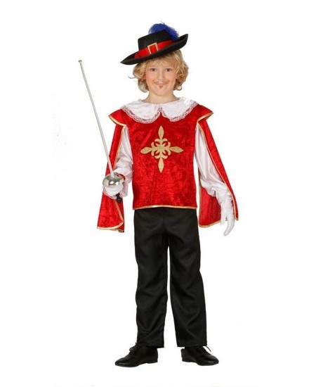 DISFRAZ DE MOSQUETERO ROJO CON CRUZ DORADA PARA NIÑO