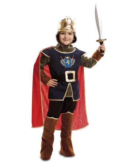 DISFRAZ DE CABALLERO MEDIEVAL AZUL CAPA ROJA PARA NIÑO