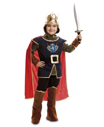 DISFRAZ DE CABALLERO MEDIEVAL AZUL CAPA ROJA PARA NIÑO