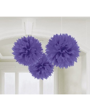 DECORACION COLGANTE POM-POM MORADO 3 UNIDADES