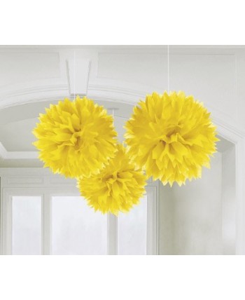 DECORACION COLGANTE POM-POM AMARILLO 3 UNIDADES