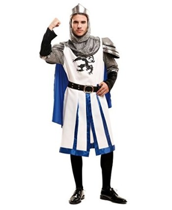 DISFRAZ DE CRUZADO AZUL CON DECORACIONES PLATEADAS