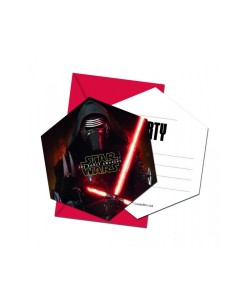 INVITACIONES STAR WARS EP7 KYLO 6 UNID. C/SOBRE