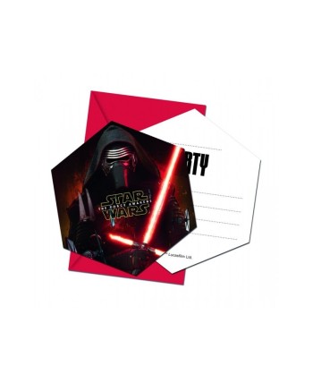 INVITACIONES STAR WARS EP7 KYLO 6 UNID. C/SOBRE