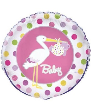 GLOBO DE HELIO CIGÜEÑA ROSA TOPOS