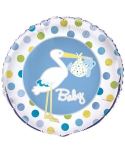 GLOBO DE HELIO CIGÜEÑA AZUL TOPOS