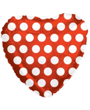 GLOBO DE HELIO CORAZON ROJO CON TOPOS BLANCO