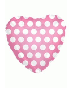 GLOBO DE HELIO CORAZON ROSA CON TOPOS BLANCO