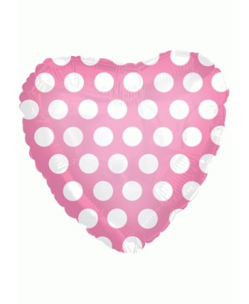 GLOBO DE HELIO CORAZON ROSA CON TOPOS BLANCO