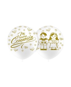 Globo Primera Comunion Blanco y Dorado 8 ud