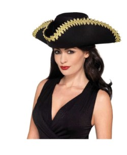 SOMBRERO PIRATA NEGRO CON BORDE DORADO 2