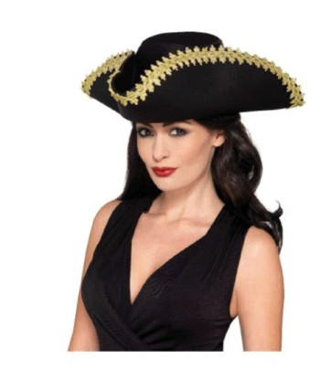 SOMBRERO PIRATA NEGRO CON BORDE DORADO