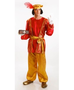 DISFRAZ DE PAJE GASPAR ROJO Y DORADO PARA HOMBRE