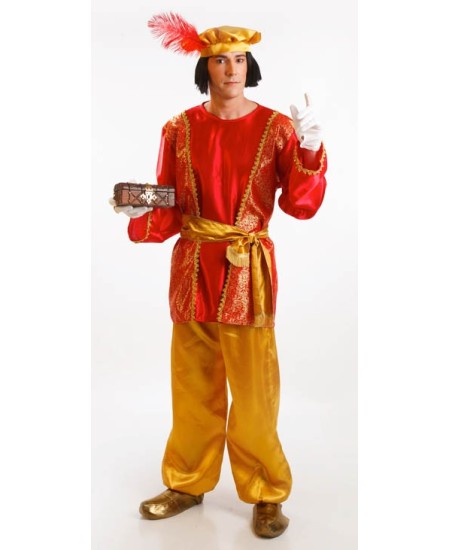 DISFRAZ DE PAJE GASPAR ROJO Y DORADO PARA HOMBRE