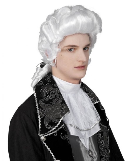 PELUCA EPOCA BARROCA HOMBRE BLANCA CON COLETA 