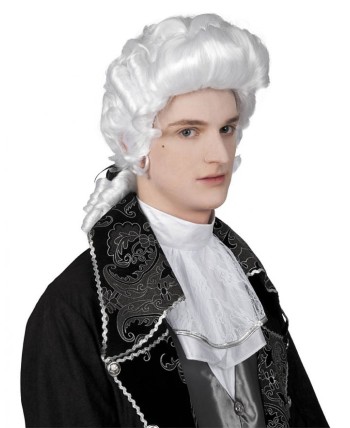 PELUCA EPOCA BARROCA HOMBRE BLANCA CON COLETA 