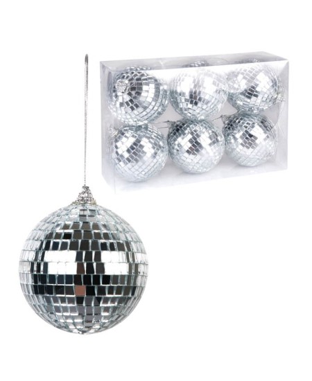 ▷ SET 6 BOLAS DE DISCOTECA PEQUEÑA PLATEADA