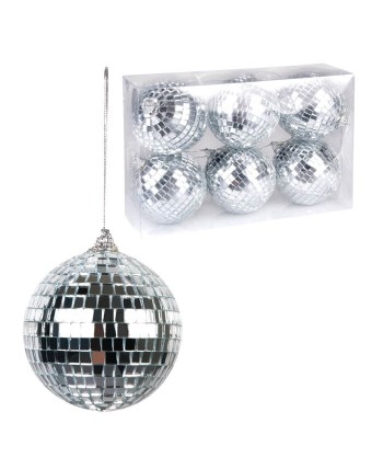 SET 6 BOLAS DE DISCOTECA PEQUEÑA PLATEADA 