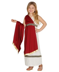 DISFRAZ DE ROMANA BLANCO Y ROJO INFANTIL CON TOGA PARA NIÑA