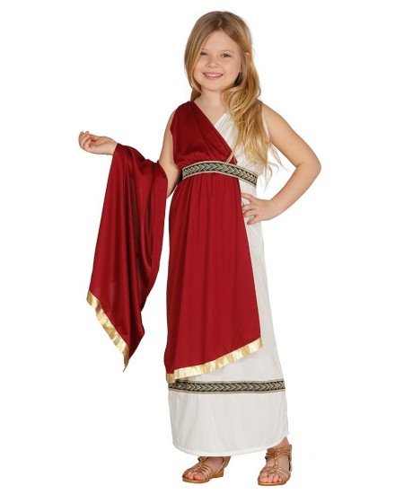 DISFRAZ DE ROMANA BLANCO Y ROJO INFANTIL CON TOGA PARA NIÑA