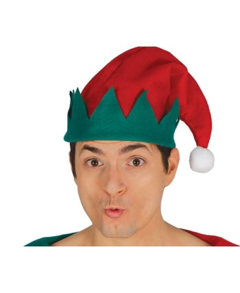 GORRO ELFO ROJO Y VERDE POM POM BLANCO