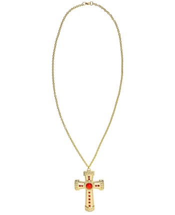 COLLAR CRUZ DORADA CON PIEDRAS ROJAS