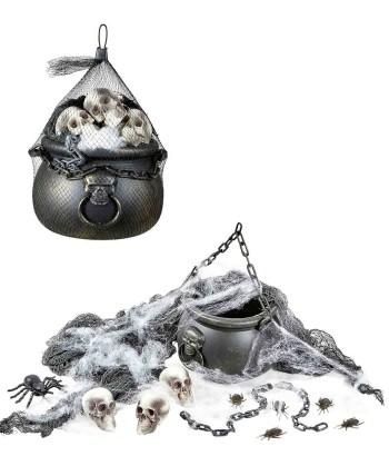 CALDERO BRUJA CON DECORACION HALLOWEEN