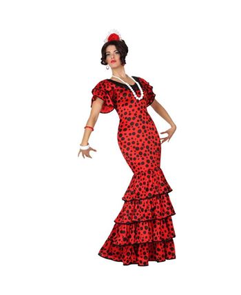 DISFRAZ DE SEVILLANA ROJO CON TOPO NEGRO