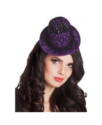 TOCADO DIADEMA GORRO BRUJA MORADO CON ARAÑA