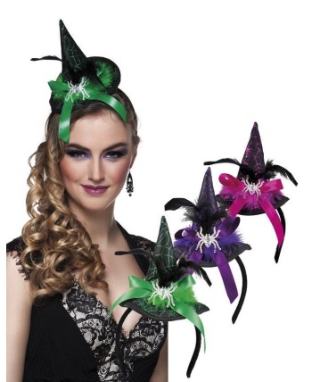 DIADEMA SOMBRERO BRUJA CON LAZO Y PLUMA
