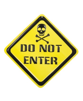 CARTEL PLASTICO DO NOT ENTER CON CALAVERA 