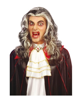 PELUCA VAMPIRO HOMBRE BLANCA Y NEGRA ONDULADA