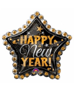GLOBO DE HELIO  ESTRELLA NEGRA HAPPY NEW YEAR GRANDE