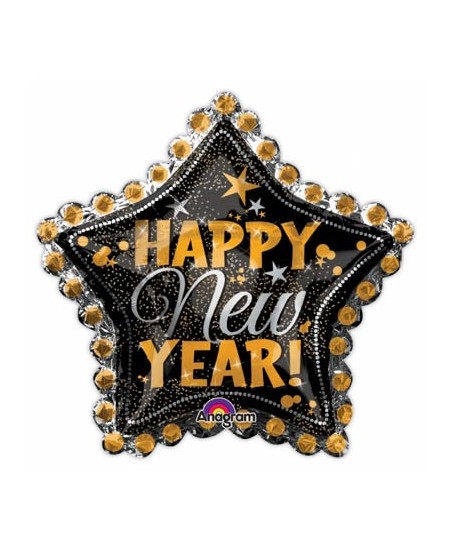 GLOBO DE HELIO  ESTRELLA NEGRA HAPPY NEW YEAR GRANDE