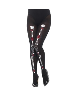 MEDIAS NEGRAS ESQUELETO CON CALAVERAS Y ROSAS