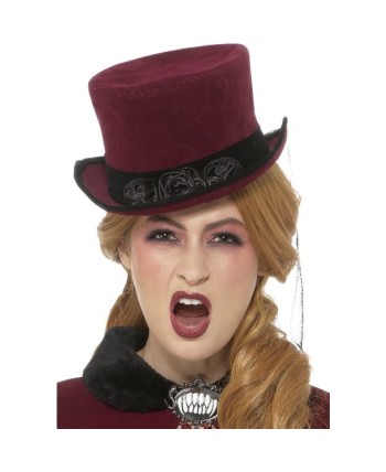 SOMBRERO VICTORIANO ROJO CON BANDA Y FLORES