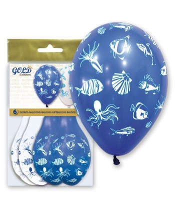 GLOBOS DE LATEX CRIATURAS MARINAS 6 UNIDADES